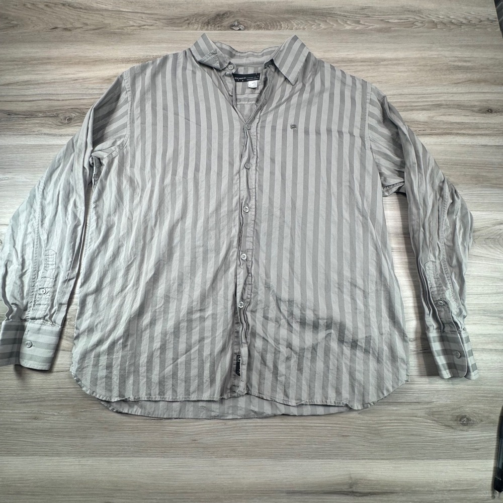 Rocawear Mens XL Grey Striped Long Sleeve Button Down Cotton Shirt 26-289